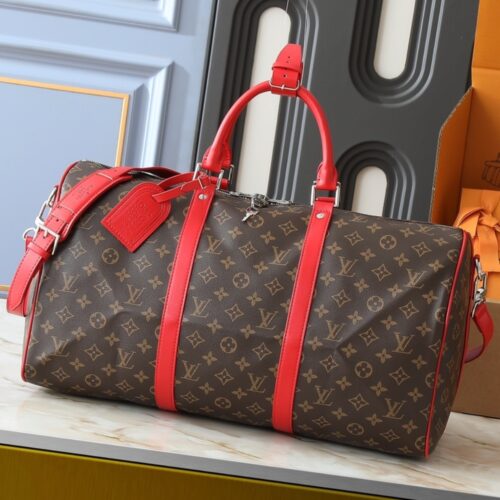 Alternative view of Louis Vuitton Keepall Bandoulière 50 Monogram Macassar Shoulder Bag Sari Red 50cm M13808
