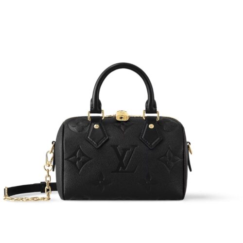 Louis Vuitton Speedy Bandoulière 20 Monogram Empreinte Handle Bag Black 20Cm M58953