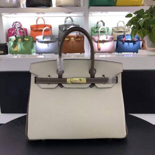 Alternative view of Hermes Birkin 25 Togo Brushed Leather Gold Hardware Beige Grey 30Cm