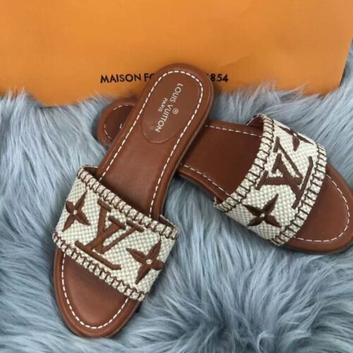 Alternative view of Louis Vuitton Lock It Flat Raffia Mule Cognac Brown
