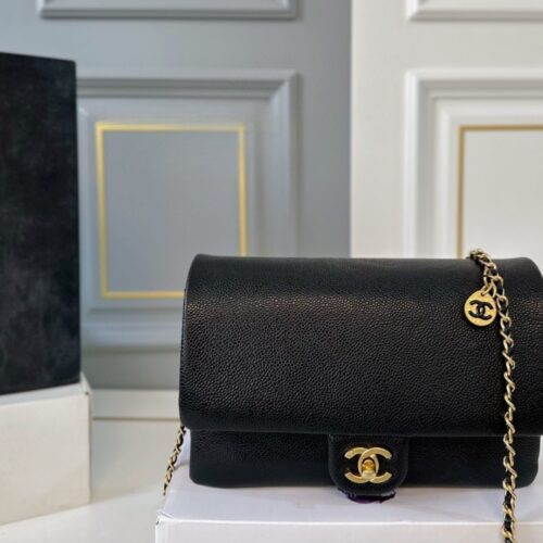 Alternative view of Chanel Mini Flap Bag Grained Shiny And Gold Tone Metal Black 23Cm As5218 B18321 94305