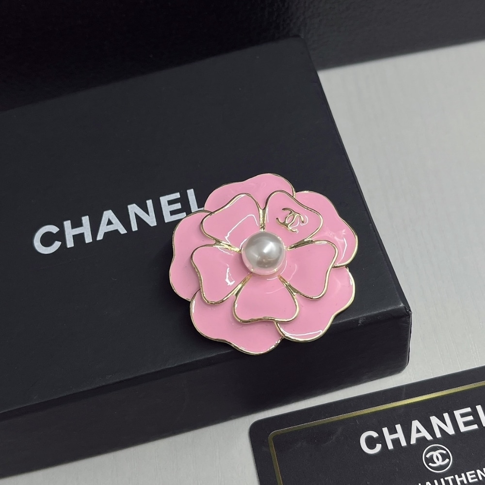 Chanel Brooch Camellia Resin Pearl Metal Pink Gold - Image 2