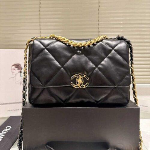 Alternative view of Chanel 19 Large Shiny Smooth Leather Flap Bag Black 30cm