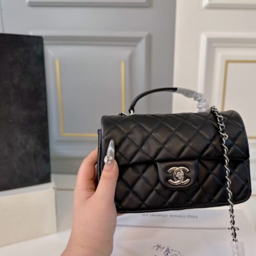 Alternative view of Chanel Classic Mini Smooth Leather Handle Bags Black 20cm