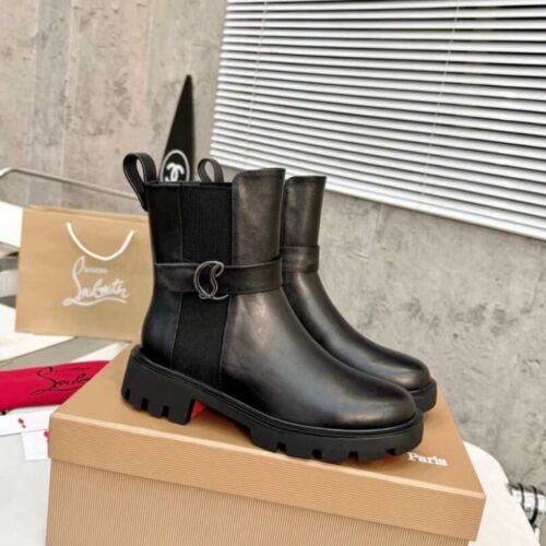 Alternative view of Christian Louboutin CL Chelsea Booty Lug Leather Ankle Boots Black 1230304BK01