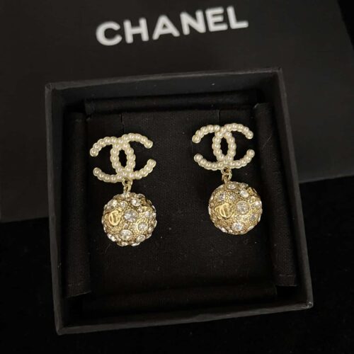 Alternative view of Chanel New Cc Gold Ball Crystal Pearl Drop Earrings