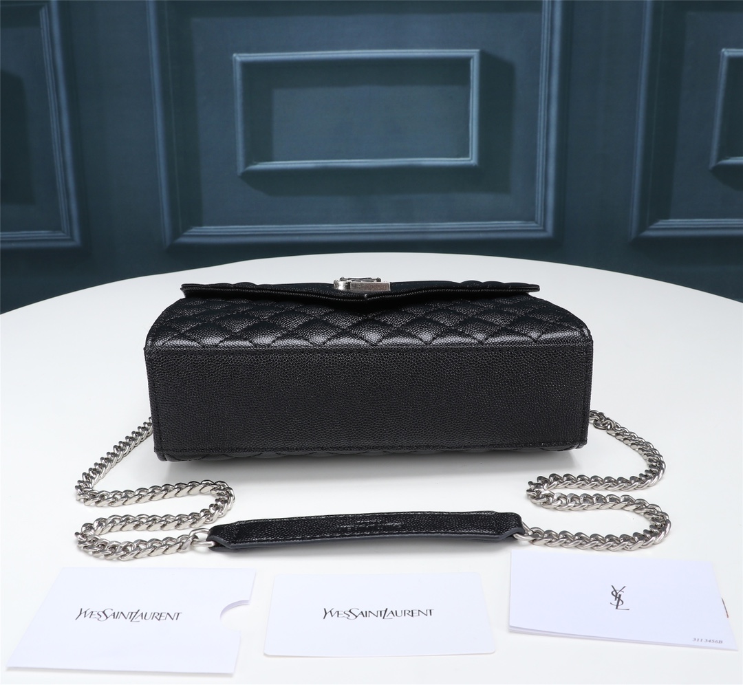Saint Laurent Envelope Small Quilted Grain De Poudre Embossed Leather Silver Hardware Crossbody Bag Black 21cm 600195BOW921000 - Image 5