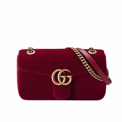 Gucci GG Marmont Velvet Leather Shoulder Bag Red 20Cm 443497K4D2T 6433