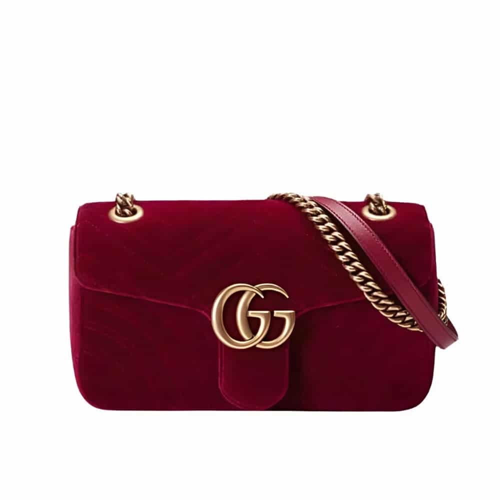 Gucci GG Marmont Velvet Leather Shoulder Bag Red 20Cm 443497K4D2T 6433