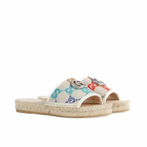Gucci Women's Slip On Espadrille GG Canvas Slide Sandals Multicolor 678037 UFT70 8470