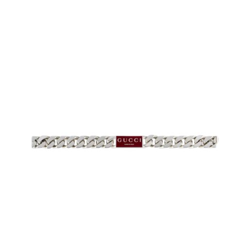 Gucci Sterling Silver Logo Bracelet Red 814980 J8410 8166