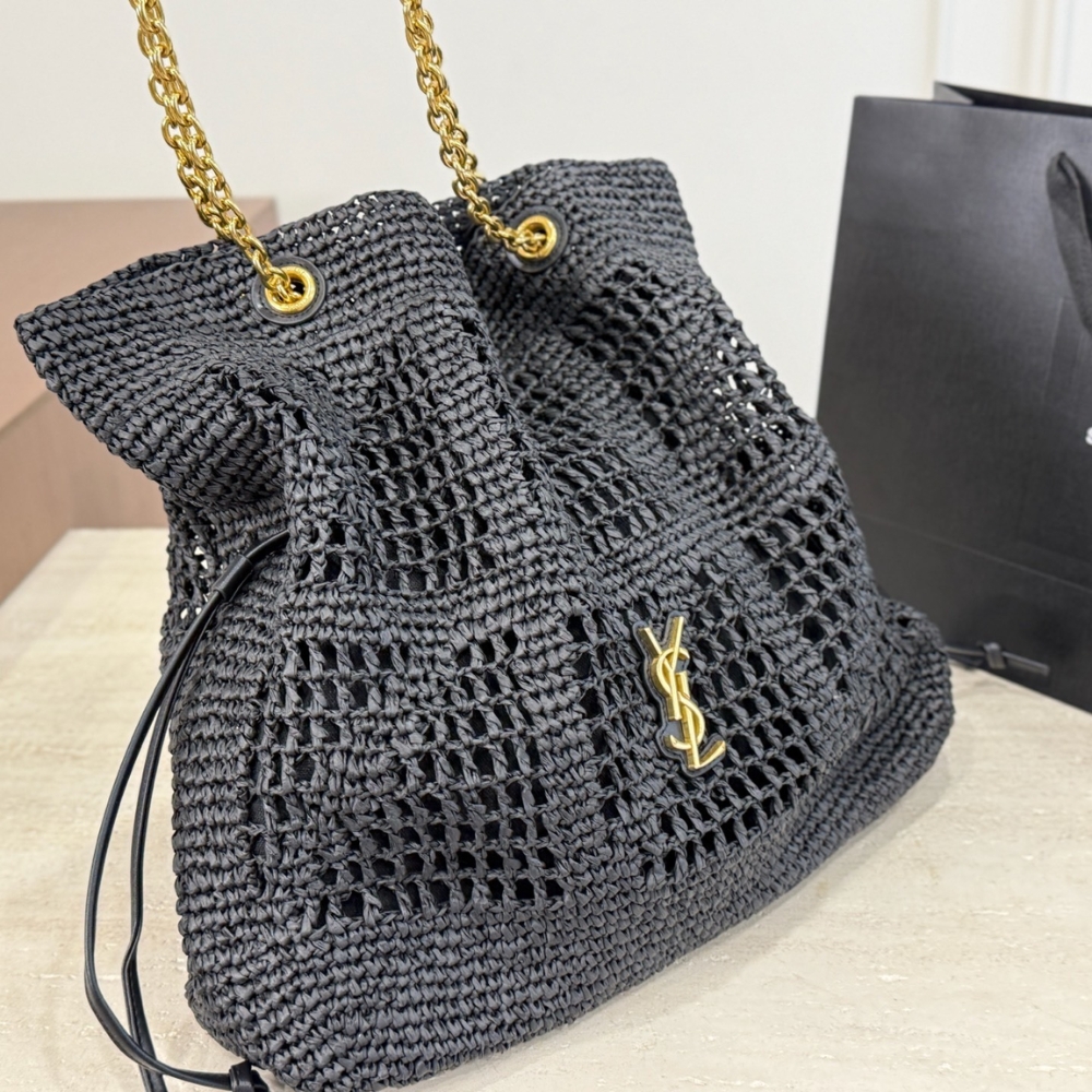 Saint Laurent Jamie Shopping In Raffia Black 35Cm - Image 4