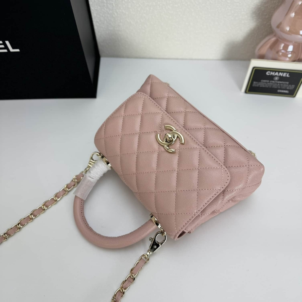 Chanel Coco Handle Mini Grained Leather Flap Bag Pink 19cm - Image 9