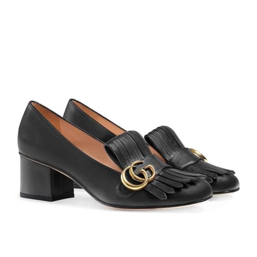 Gucci Mid Heel Leather Pump Black 408208 C9D00 1000