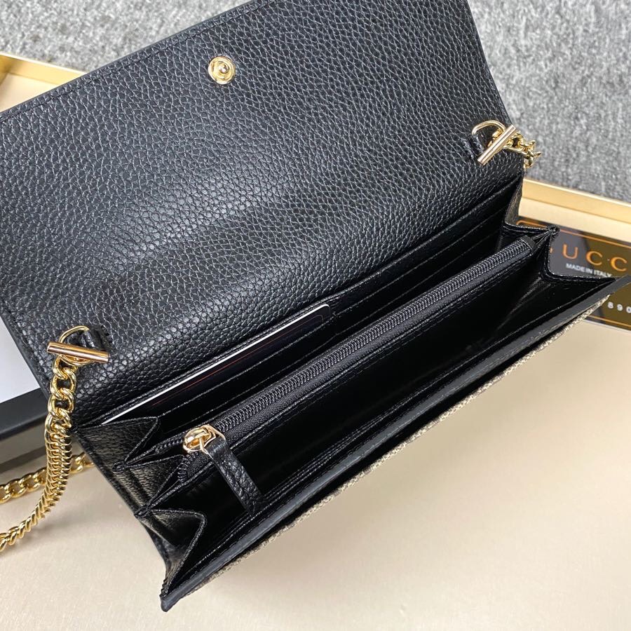 Gucci GG Marmont GG Supreme Canvas Wallet On Chain Beige Ebony 19cm 546585 17WAG 1283 - Image 6