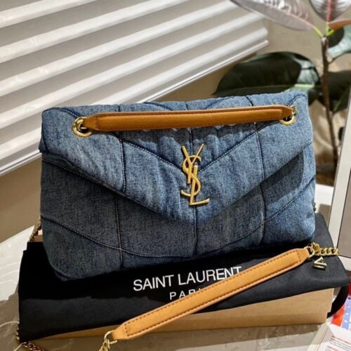 Alternative view of Saint Laurent Loulou Puffer Toy Denim Shoulder Bag Blue 28Cm 7593372PT674575