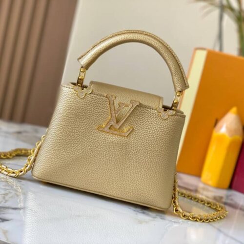 Alternative view of Louis Vuitton Capucines Mini Grained Leather Handle Bag Gold 21cm M24583