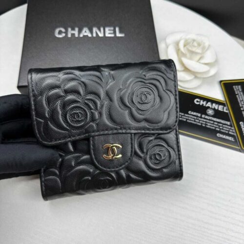 Alternative view of Chanel Camellia Small Flap Wallet Embossed Leather Black 11cm