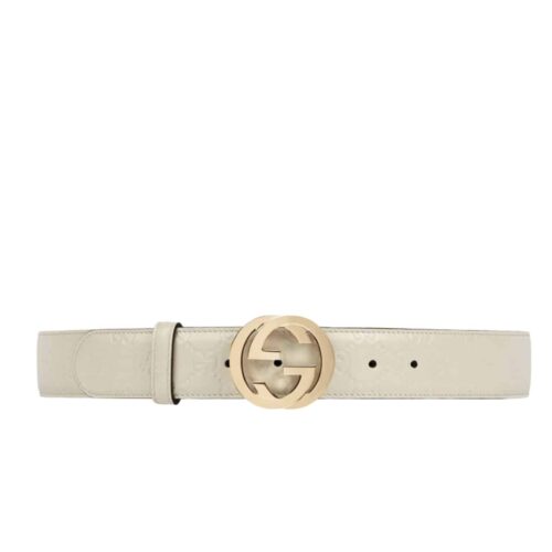 Gucci Double G Buckle Belt White Leather 370543 Cwc1G 9022