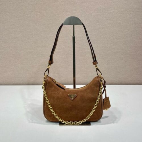 Alternative view of Prada Re Edition Mini Suede Shoulder Bag Dark Brown 28Cm 1Bc204 2C4S F0324 V Qoo