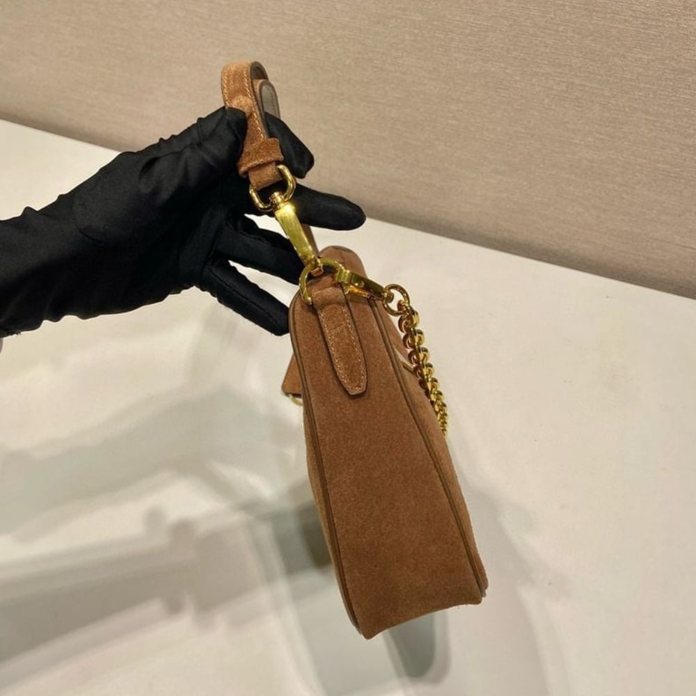 Prada Re Edition Mini Suede Shoulder Bag Dark Brown 28Cm 1Bc204 2C4S F0324 V Qoo - Image 5