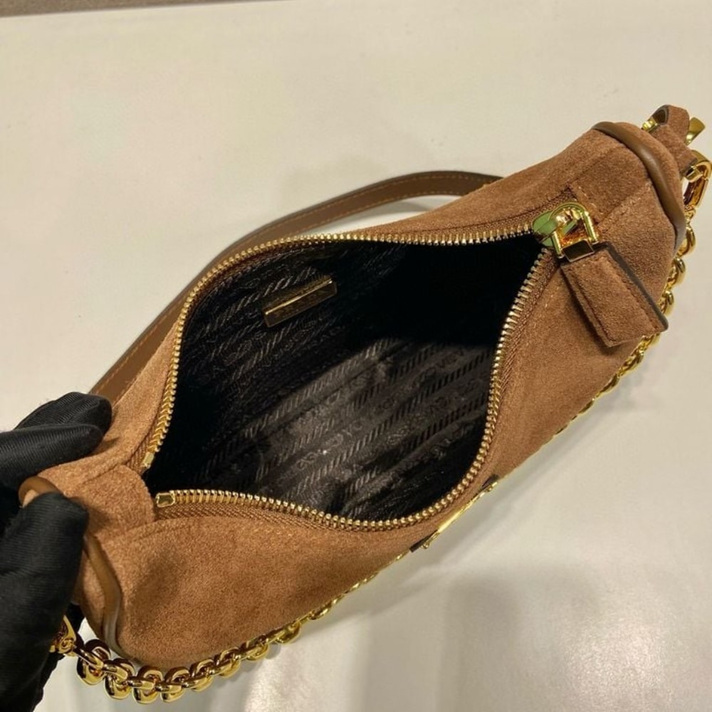 Prada Re Edition Mini Suede Shoulder Bag Dark Brown 28Cm 1Bc204 2C4S F0324 V Qoo - Image 6
