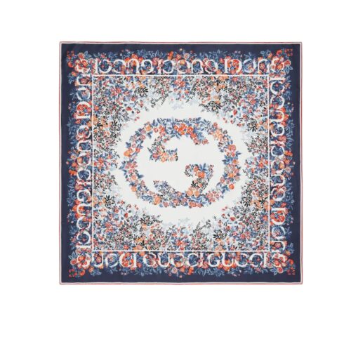 Gucci Interlocking G Floral Print Silk Carré Navy And Red 783157 3G001 4174