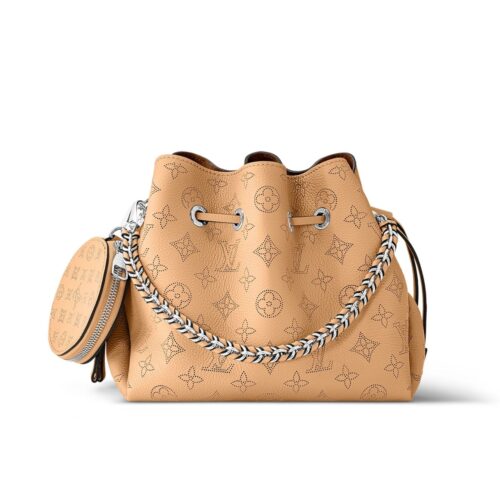 Louis Vuitton Bella Mahina Perforated Leather Bucket Bag Arizona Pink Brown 22Cm