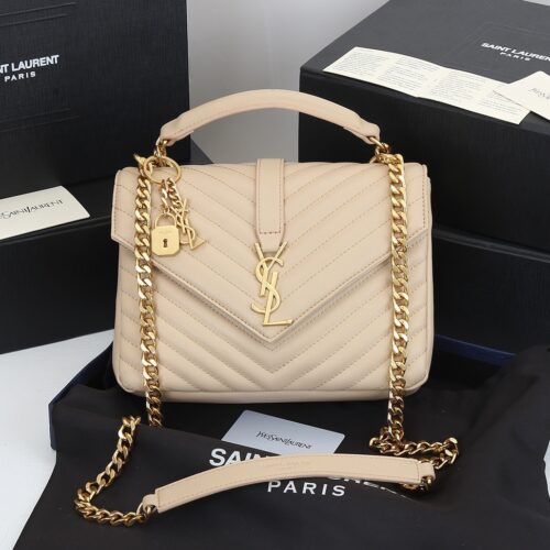 Alternative view of Saint Laurent College Medium Quilted Leather Shoulder Bag Beige 24Cm 600279Brm072721