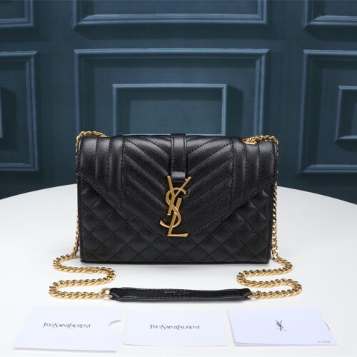 Alternative view of Saint Laurent Envelope Small Quilted Grain De Poudre Embossed Leather Gold Hardware Crossbody Bag Black 21Cm 600195Bow911000