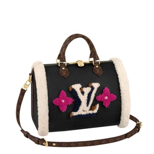 Louis Vuitton Speedy Bandouliere 30 Monogram Teddy Handle Bag Black 30cm M56966