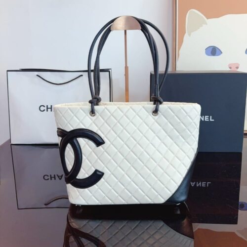 Alternative view of Chanel Cambon Line Large Smooth Leather Shopping Totes White 41cm