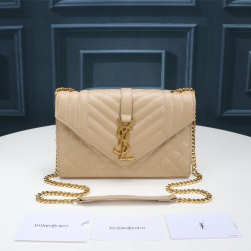 Alternative view of Saint Laurent Envelope Small Quilted Grain De Poudre Embossed Leather Crossbody Bag Beige 21Cm 600195BOW912721