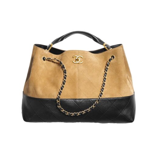 Chanel Shopping Bag Large Suede Tote Bags Beige Black 36cm AS5657 B20827 U1536