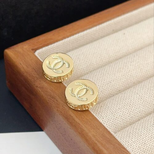 Alternative view of Chanel Stud Earrings Round Metal Gold