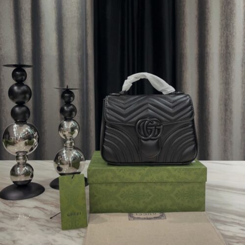 Alternative view of Gucci GG Marmont Mini Matelasse Leather Top Handle Bag Black 21Cm 702563 Dtdfv 1000