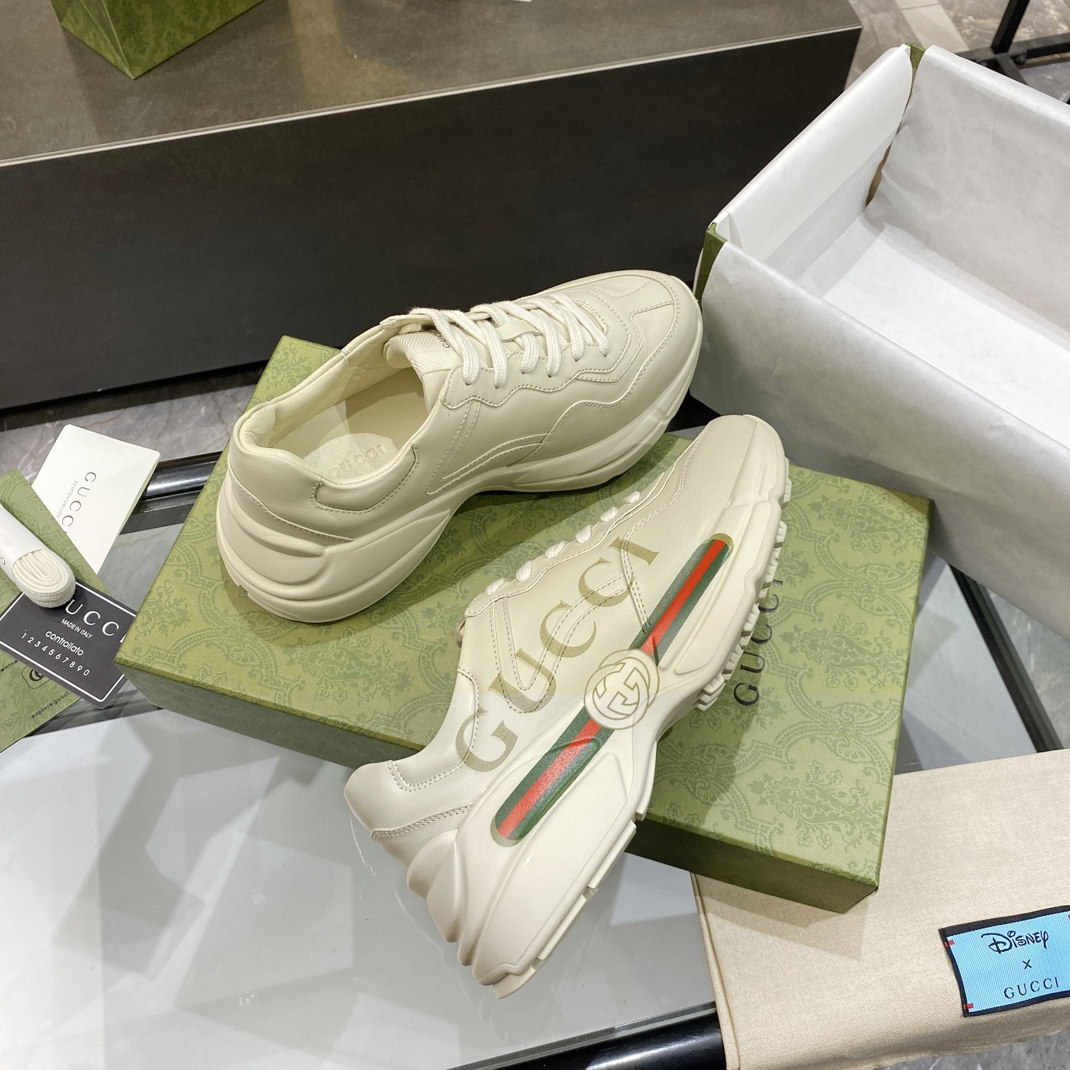 Gucci Women's Rhyton Leather Sneaker Ivory 528892 Drw00 9522 - Image 9