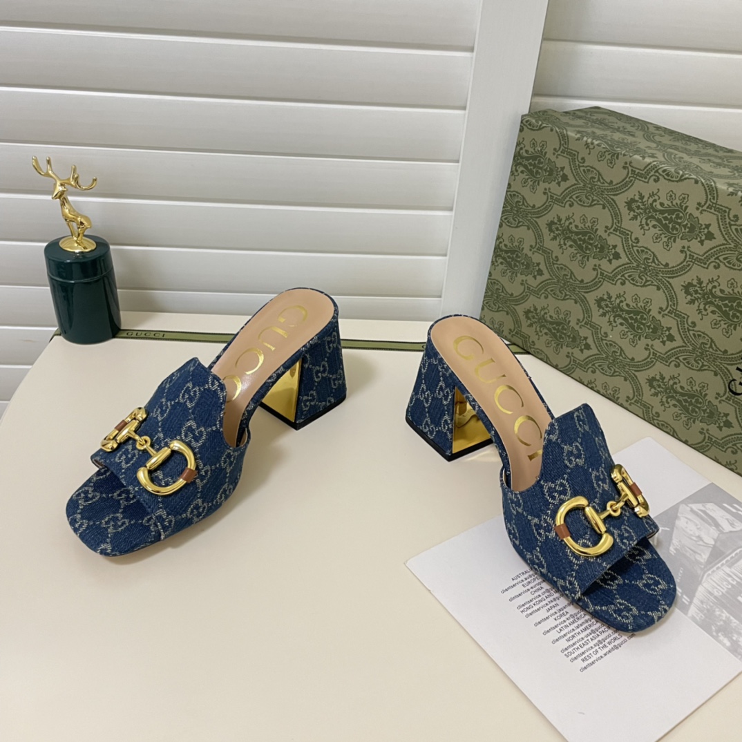 Gucci Horsebit GG Denim Slide Sandal Blue - Image 5