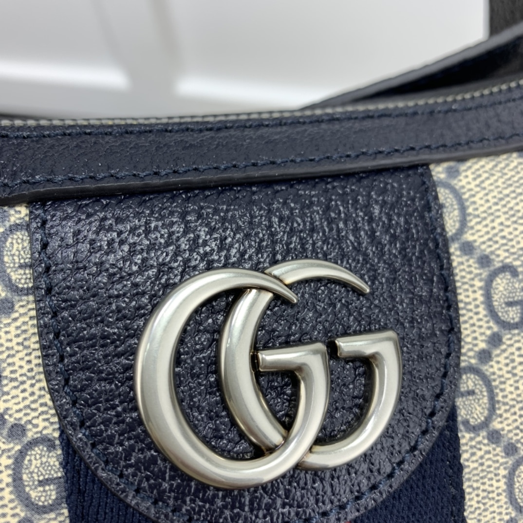 Gucci Ophidia Small GG Supreme Canvas Shoulder Bag Beige And Navy Blue 30Cm 598125 2ZGMN 4076 - Image 6