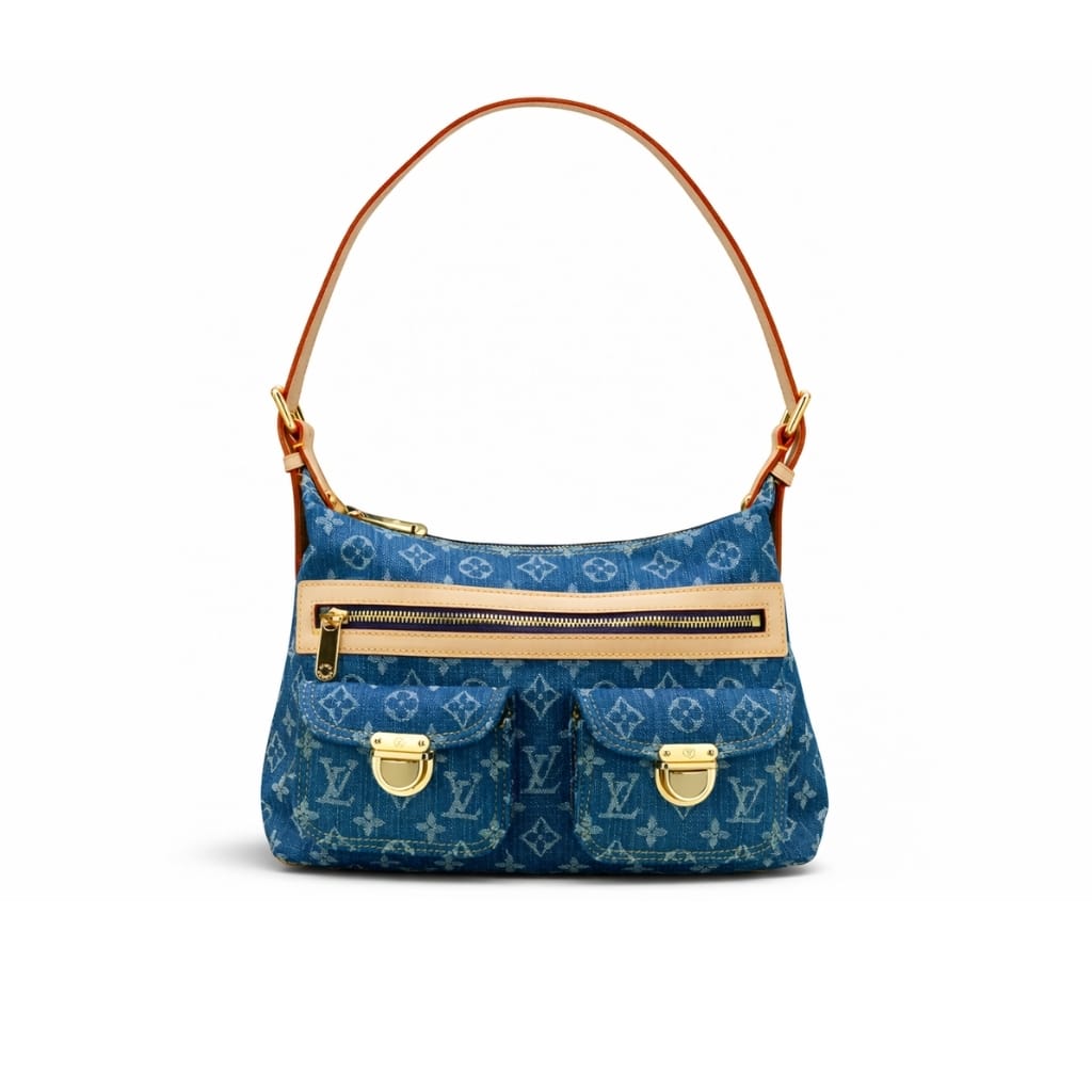 Louis Vuitton Baggy PM Monogram Denim Shoulder Bag Blue 30Cm M95049