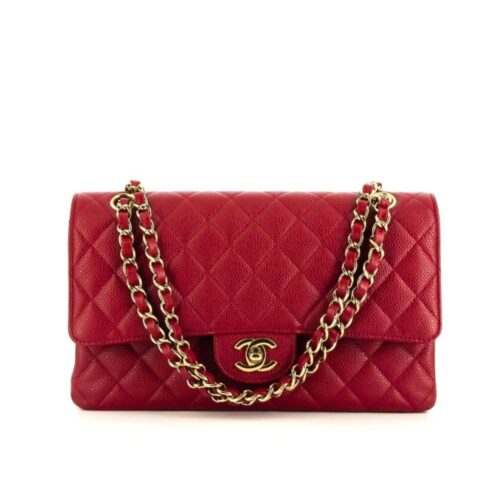 Chanel Classic Medium Grained Leather Flap Bag Dark Red 26Cm