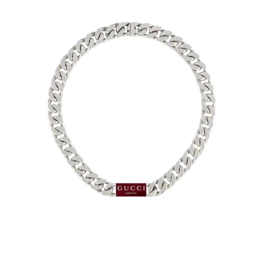 Gucci Trademark Enamel Chain Necklace Silver 814978 J8410 8166