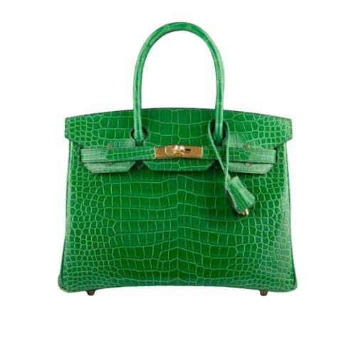 Hermes Birkin 30 Crocodile Gold Toned Hardware Handbag Dark Green 30Cm