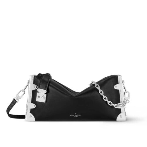 Louis Vuitton Slim Trunk Leather Shoulder Bag Black 23Cm M25445