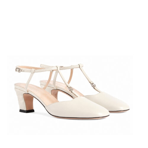 Gucci Women's Petite Leather Slingback Pump ‎White ‎723446 BKO00 9049