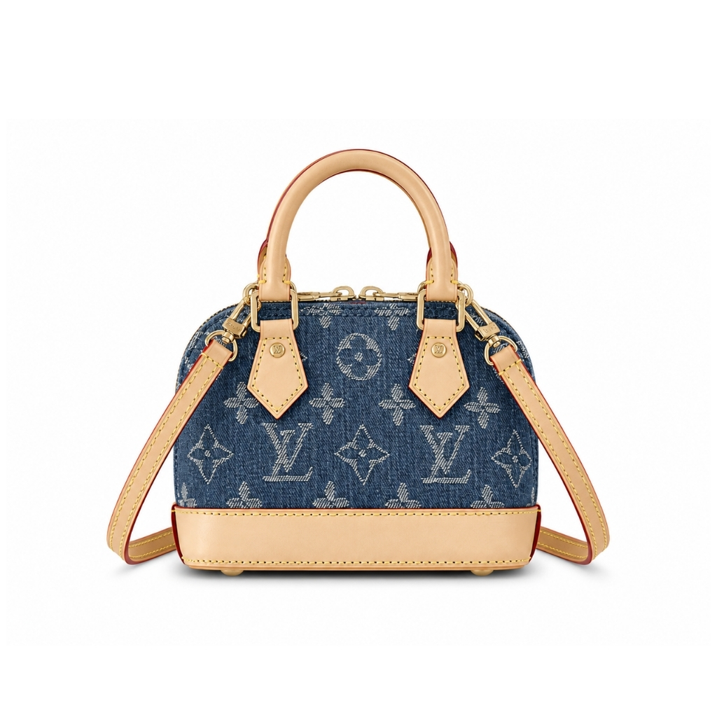 Louis Vuitton Nano Alma Monogram Canvas Denim Handbag Blue 16Cm