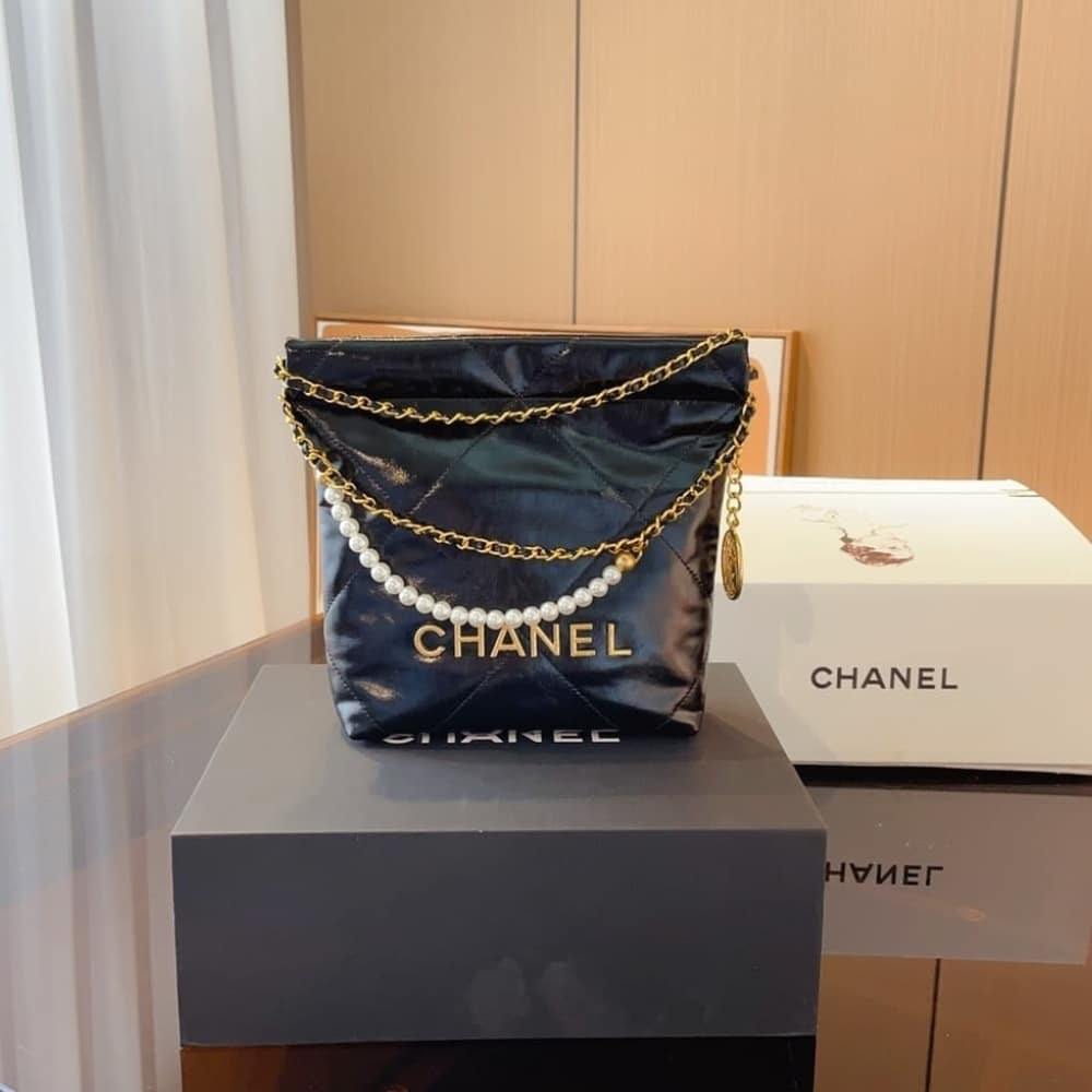 Chanel 22 Mini Smooth Leather Bucket Bag Black 22cm AS3980 B10672 94305 - Image 2