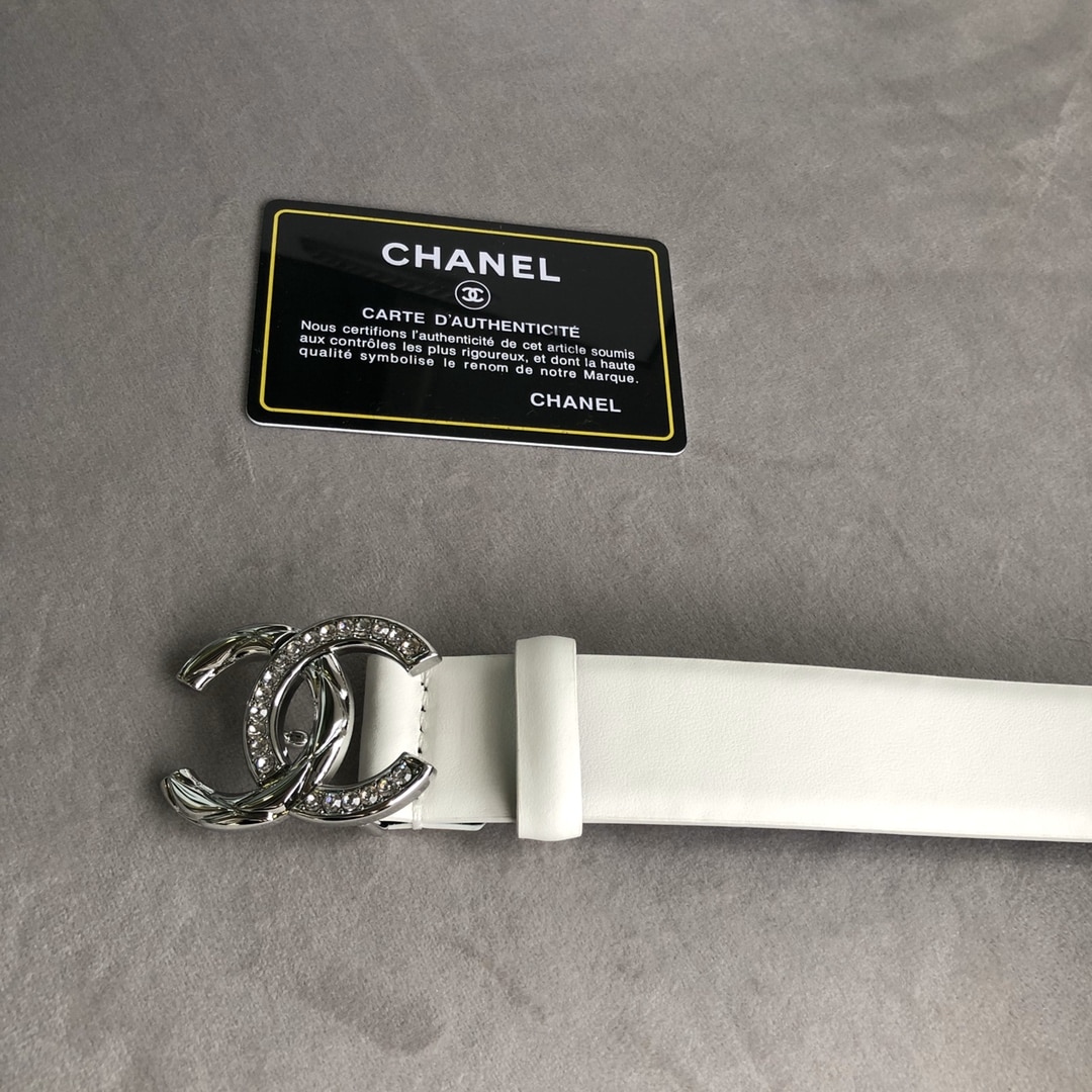 Chanel Crystals Belt Smooth Leather Silver White 30mm - Image 6