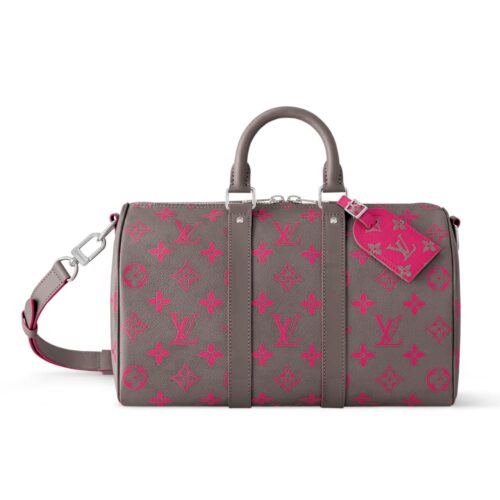 Louis Vuitton Keepall Bandoulière 35 Monogram Glow Handle Bag Grey Pink 34cm M15023