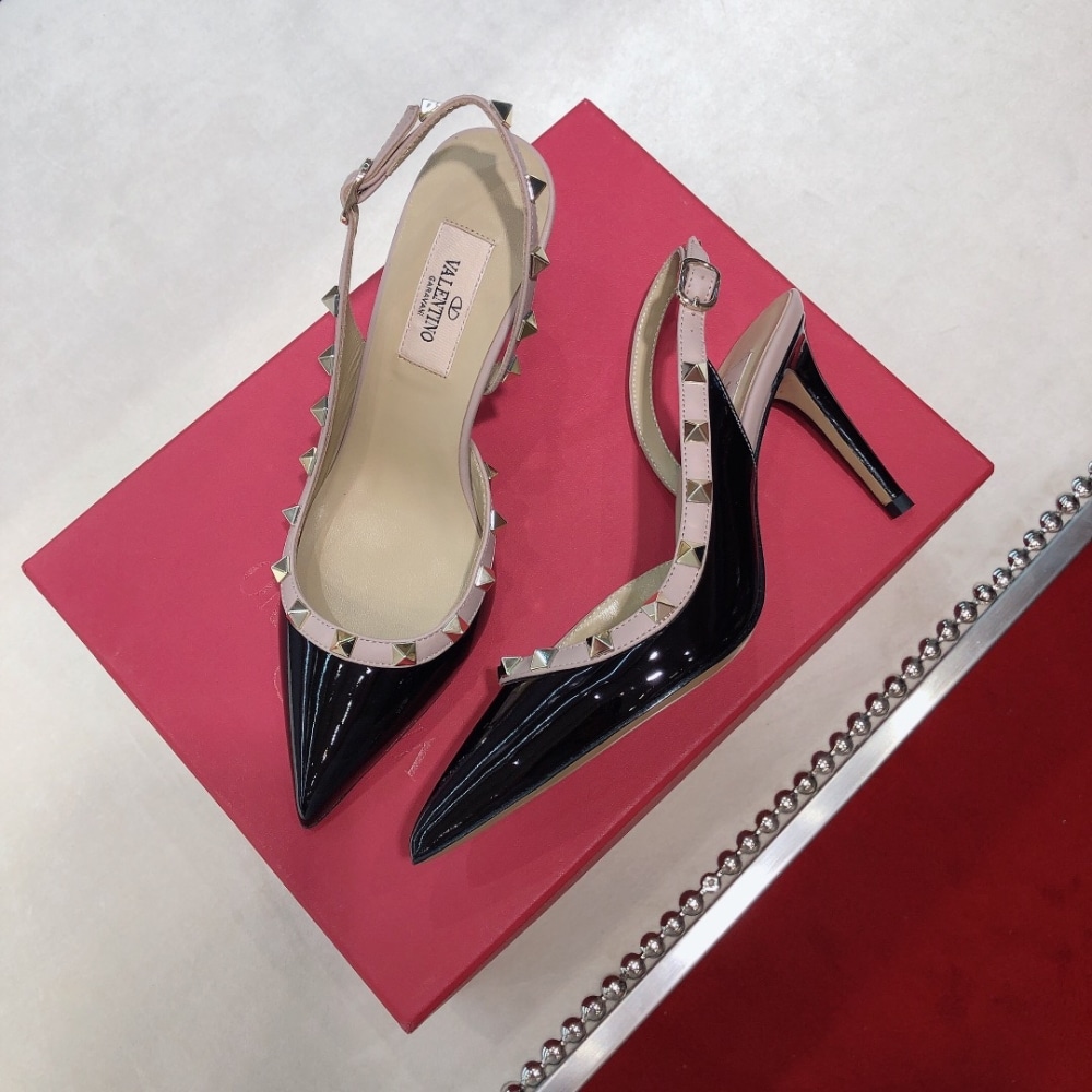 Valentino Garavani Rockstud Slingback Pump Patent Leather Black 85mm - Image 7